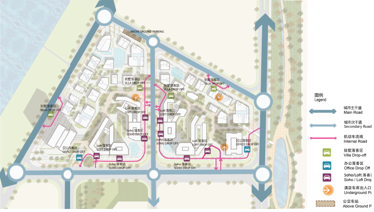 [广州]南沙城市商务公寓办公自贸景观方案-交通流线分析
