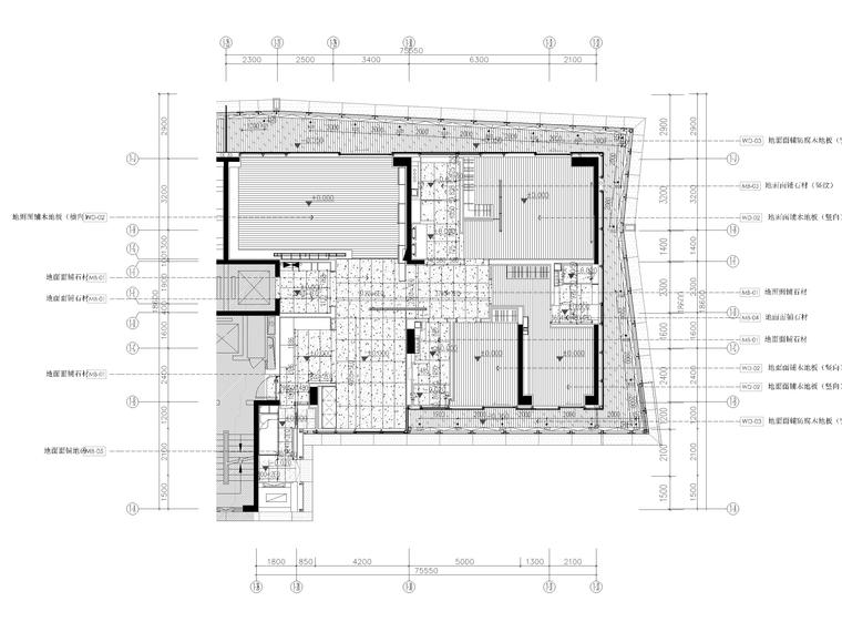 [深圳]176㎡现代三居家装样板间装修施工图-地面铺装图