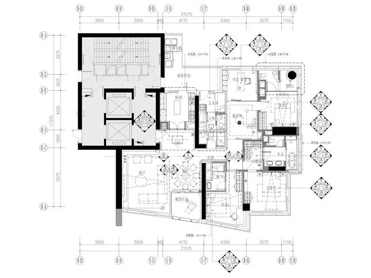 240墙体详图施工图资料下载-[珠江]240㎡现代三居家装样板间装修施工图