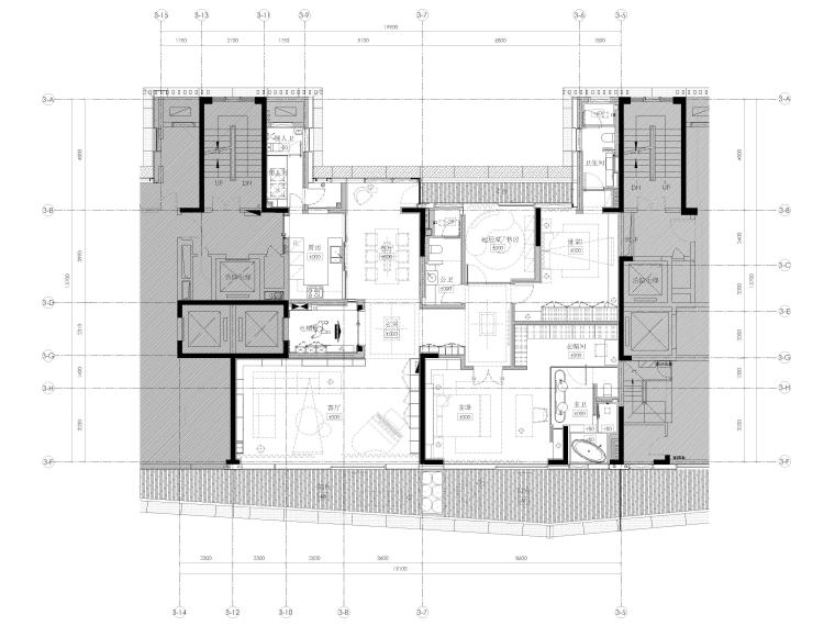 室内平层图纸资料下载-[深圳]188㎡两居平层家装样板间装修施工图