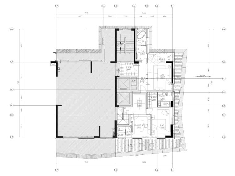 [深圳]235㎡二居复式家装样板间装修施工图-上层平面布置图