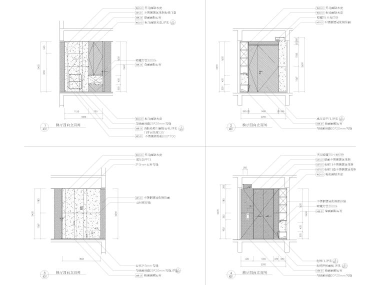 [深圳]235㎡二居复式家装样板间装修施工图-梯厅立面图