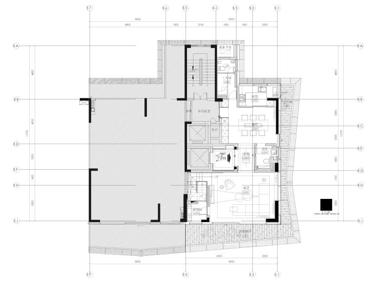 [深圳]235㎡二居复式家装样板间装修施工图-下层平面布置图