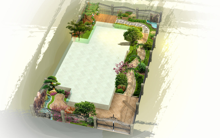 古代建筑庭院效果图资料下载-庭院景观设计案例效果图