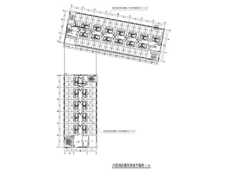 [贵州]产业园职工宿舍消防通风设计图纸-六层消防通风系统平面图
