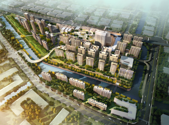 上海商住地块高层住宅及配套建筑方案文本-鸟瞰图