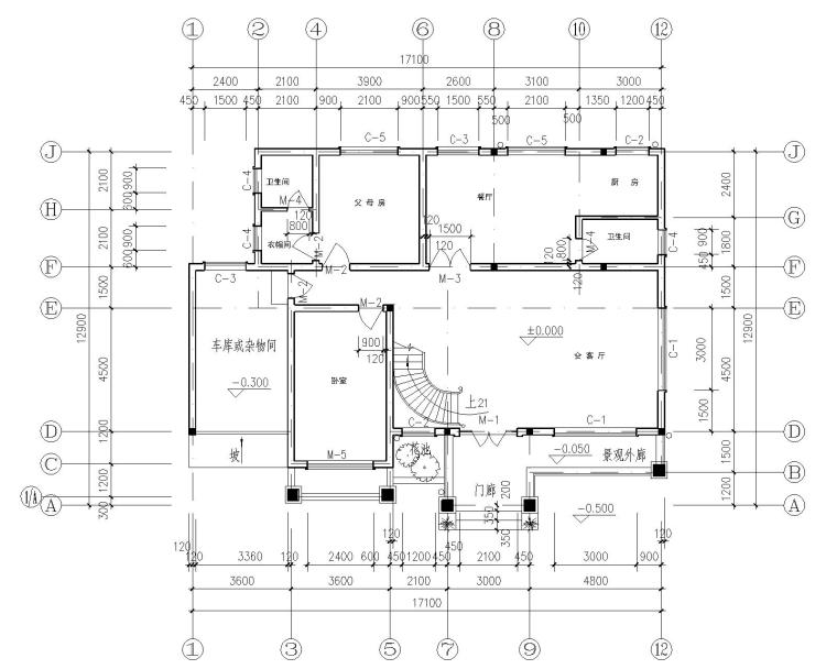 140平带车库三层别墅资料下载-三层农村砖混别墅带车库结构施工图CAD