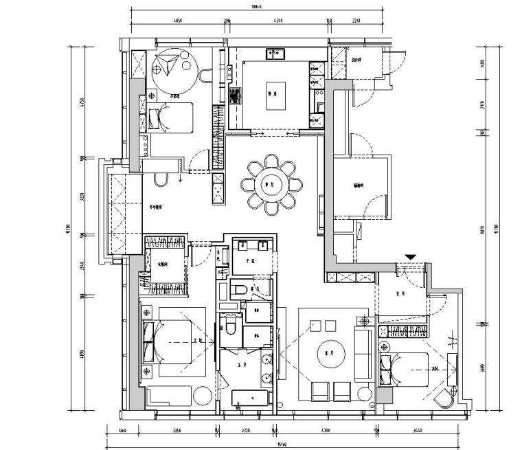 222 ㎡现代轻奢住宅装修施工图+效果图+模型