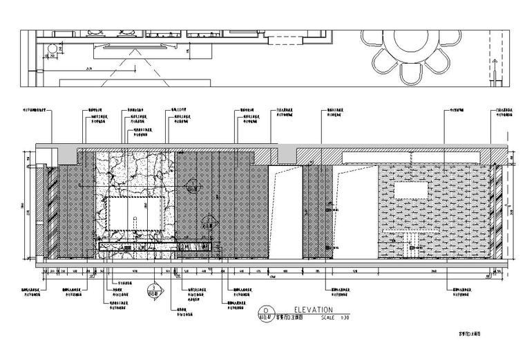 222 ㎡现代轻奢住宅装修施工图+效果图+模型-客餐厅立面图