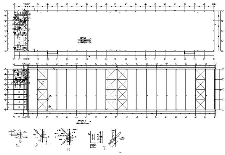 二层钢结构混凝土楼板施组资料下载-二层钢结构排架厂房结构施工图CAD