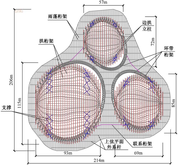 广西文化艺术中心结构设计2020-钢屋盖与雨棚平面布置图