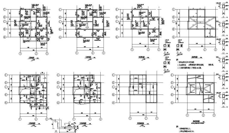 4层别墅图资料下载-四层小型别墅坡屋顶混凝土结构施工图CAD