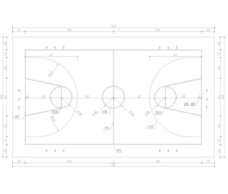 室外篮球场cad资料下载-篮球场平面详图及大样图2017（CAD）