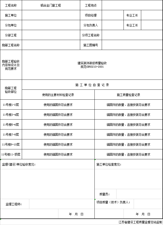 浙江省门窗隐蔽工程质量验收记录资料下载-门窗隐蔽部位的防腐_填嵌处理隐蔽验收记录