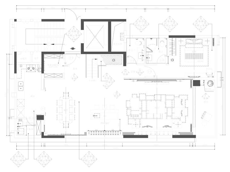 [郑州]288㎡四居上叠复式户型样板房施工图-一层平面布置图