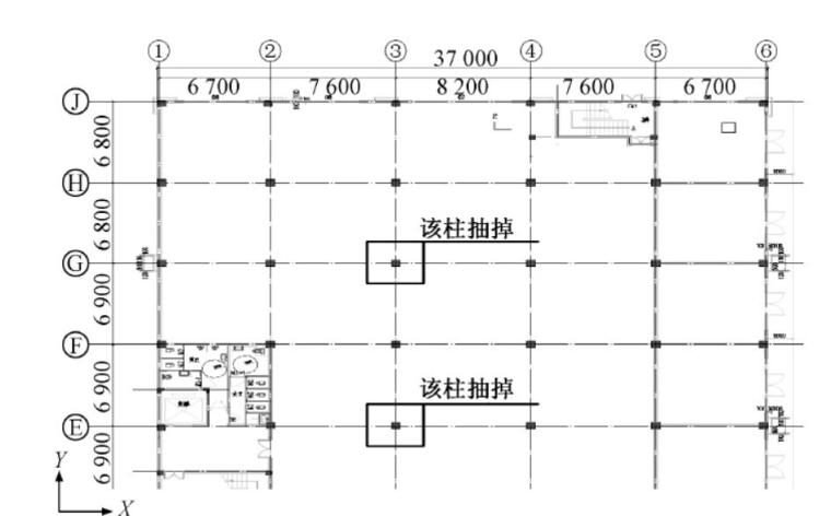深圳某商业建筑加固改造设计-结构拟抽柱平面