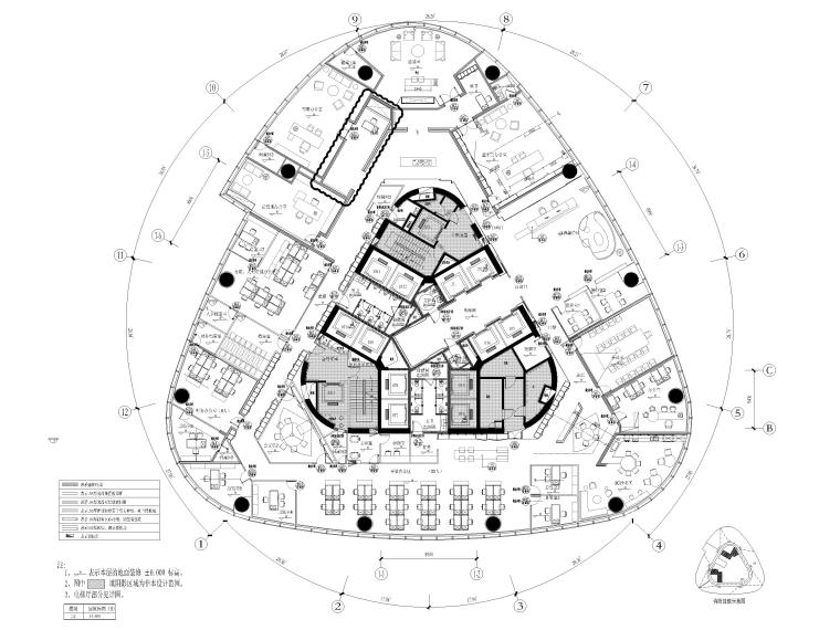 [江西]办公大楼开敞办公空间室内装修施工图-平面布置图