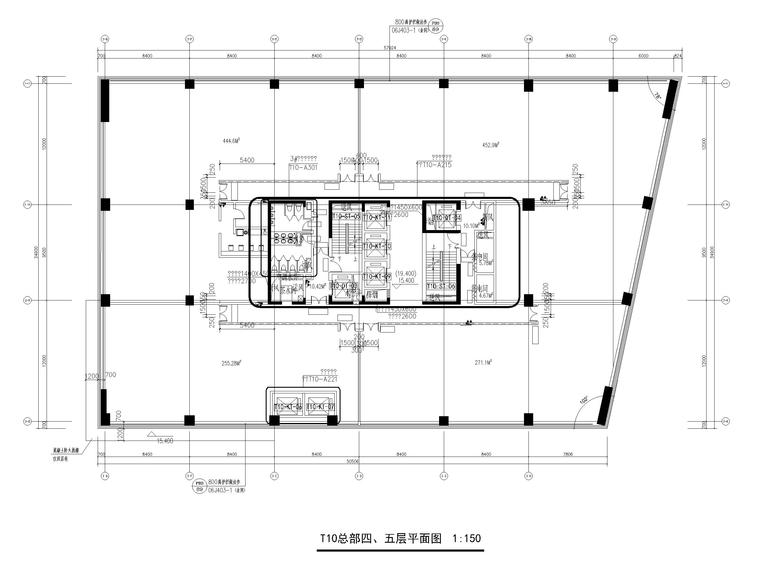 城市广场高层酒店_办公建筑施工图2015-总部四、五层平面图