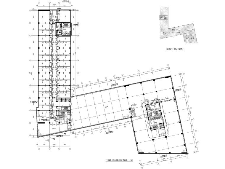 城市广场高层酒店_办公建筑施工图2015-酒店十层(总部九层)平面图