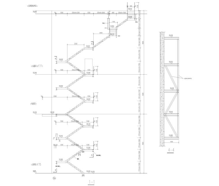 建筑CAD楼梯详图资料下载-出屋面钢结构楼梯详图（CAD）