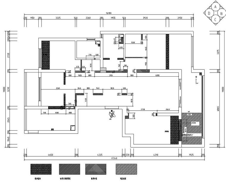 现代风格140㎡三居室住宅装修施工图设计-墙体改动图 现代风格140㎡三居室住宅装修施工图设计-墙体改动图