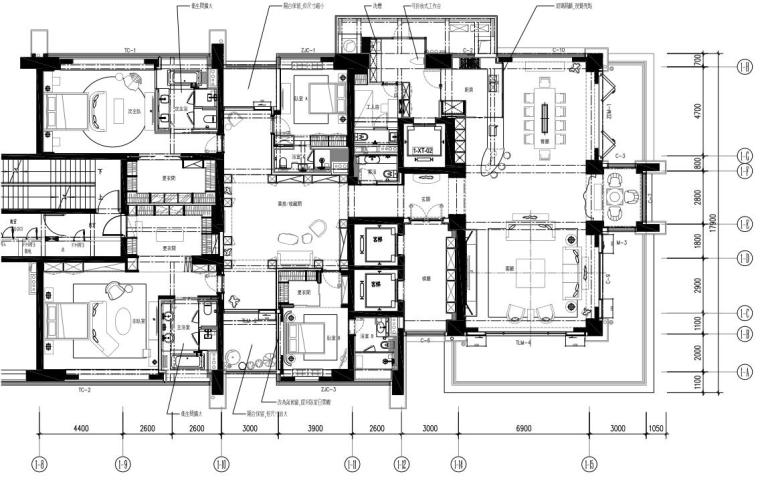 450平大平层高层cad资料下载-现代简约-大平层三居室住宅装修施工图设计