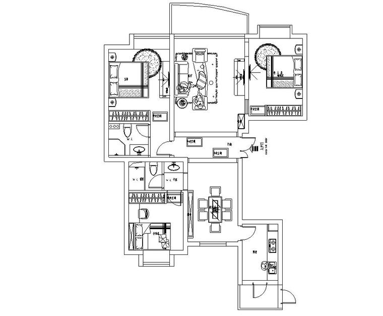 欧式风格3层资料下载-欧式风格3室2厅2卫住宅装修施工图设计