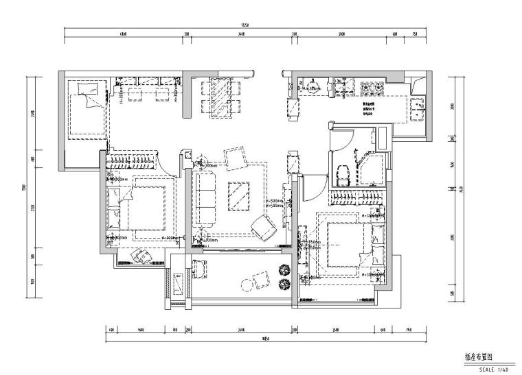 地知名地产风格3室2厅1卫住宅装修施工图设计-插座布置图