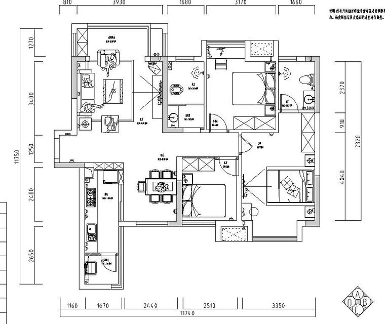 中式风格3室2厅2卫住宅施工图设计-插座定位图 中式风格3室2厅2卫住宅施工图设计-插座定位图