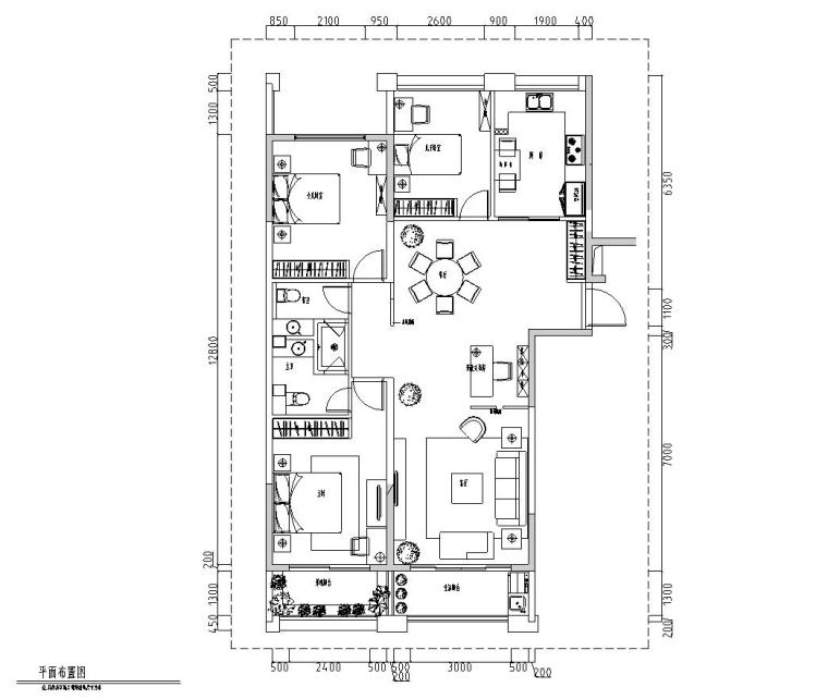 1室1厅平面资料下载-现代台式风格160㎡3室2厅1厨2卫住宅施工图