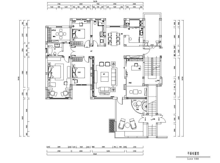 中式风格住宅装修图资料下载-新中式风格4室2厅2卫住宅装修施工图设计