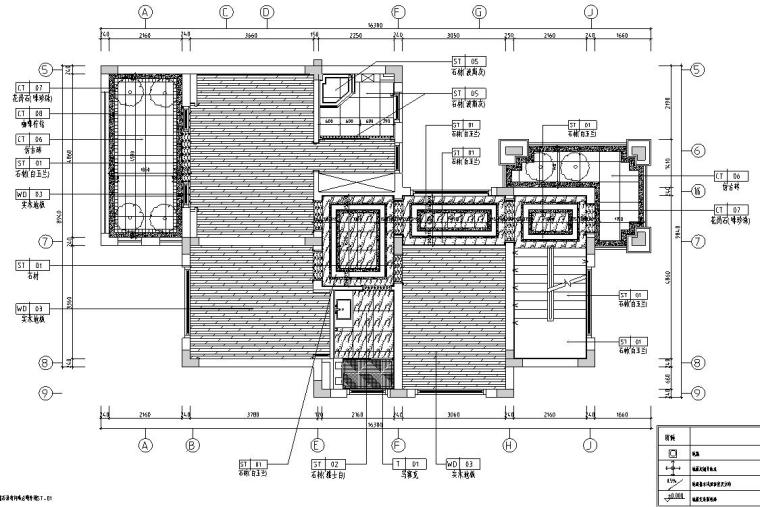 欧式风格三层双拼别墅住宅装修施工图设计-地面铺装图