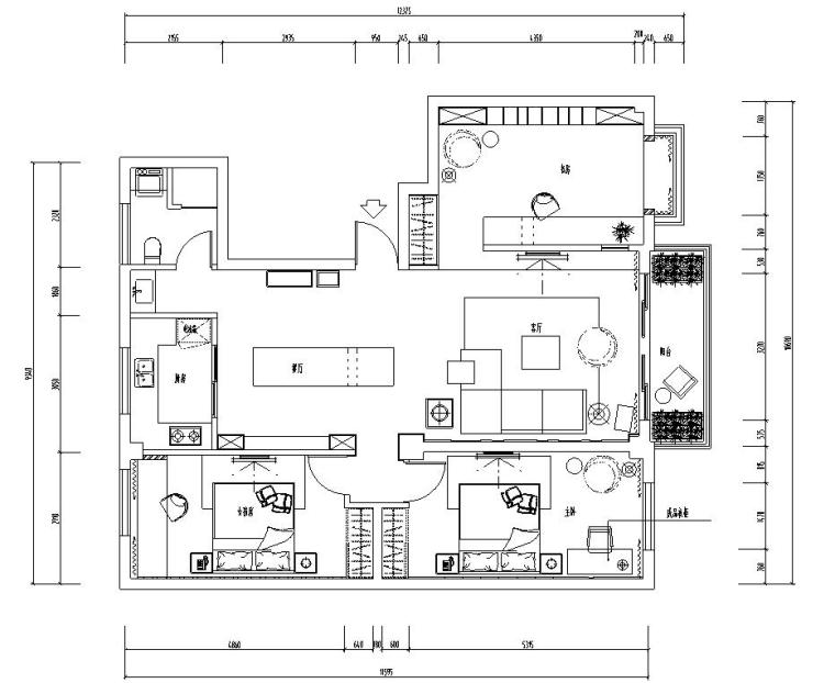 3室1厅1卫一厨装修效果资料下载-现代简约3室2厅1卫住宅装修施工图设计