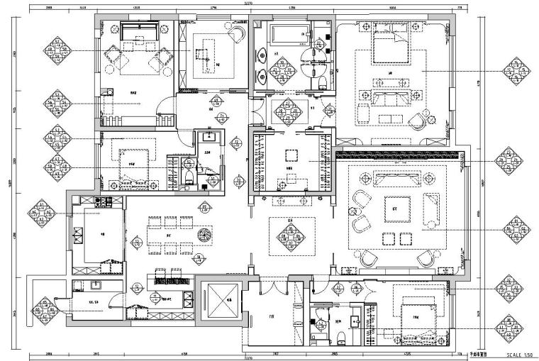 200平米侧厅大平层设计资料下载-港式奢华-大平层样板房施工图设计