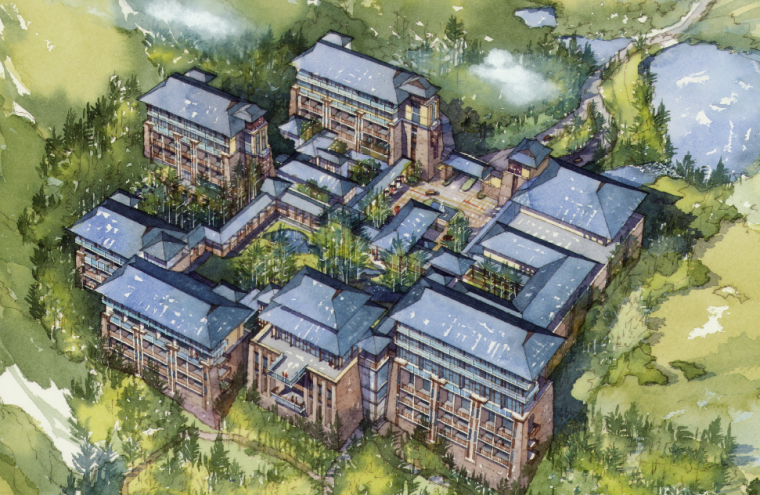 su酒店庭院景观模型资料下载-[重庆]生态竹林山间度假酒店景观设计方案