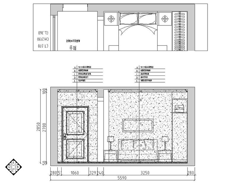 新中式风格3室2厅2卫住宅装修施工图设计