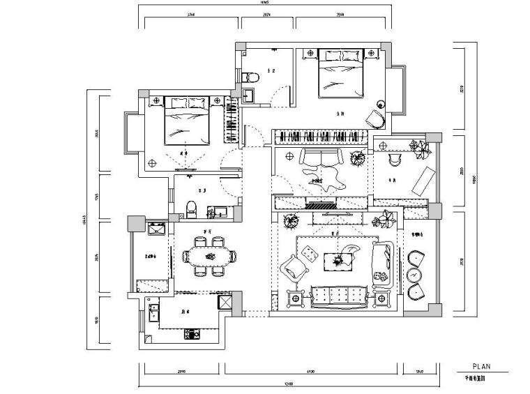 su美式装修资料下载-美式风格3室2厅2卫住宅装修施工图设计