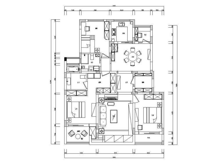 1室1厅平面资料下载-简约美式风格3室2厅1卫住宅装修施工图设计