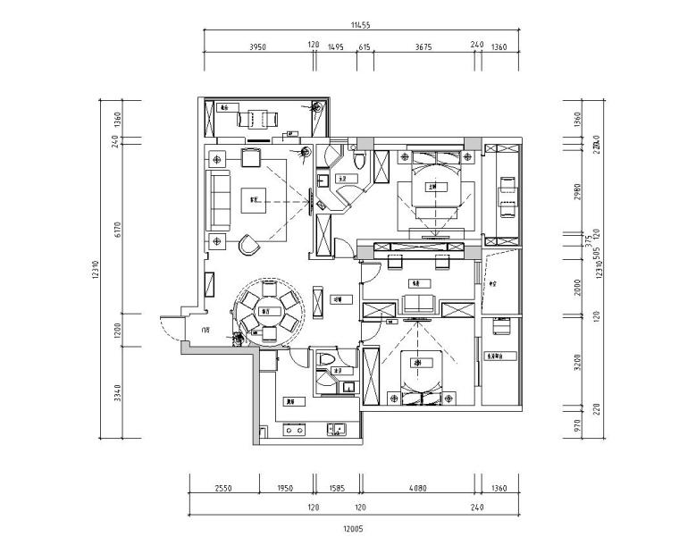 120家装施工图资料下载-现代中式120㎡3室2厅2卫住宅装修施工图设计