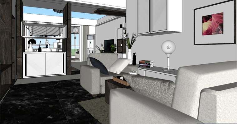 简约室内客厅su模型设计