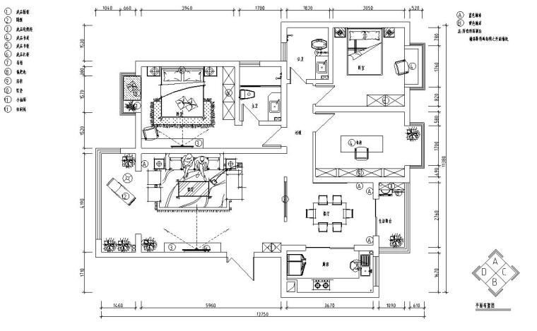 新中式两层住宅资料下载-新中式130㎡3室2厅2卫住宅装修施工设计