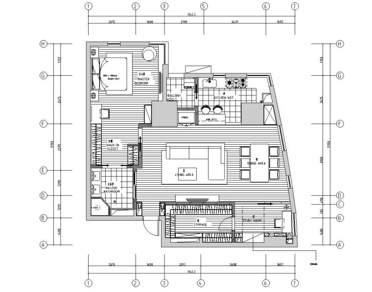 7层住宅二室两厅资料下载-简约风格二室两厅住宅装修施工图设计