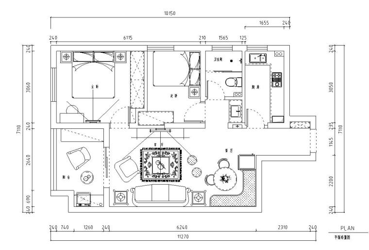 2居室小户型室内设计资料下载-田园风格2室1厅1卫小户型装修施工图设计