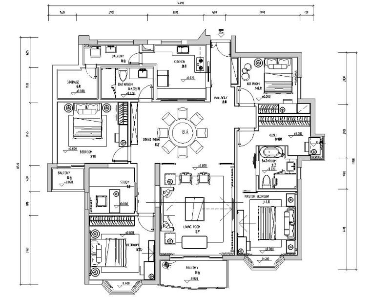 中式风格住宅装修图资料下载-中式风格三居室住宅装修施工图设计