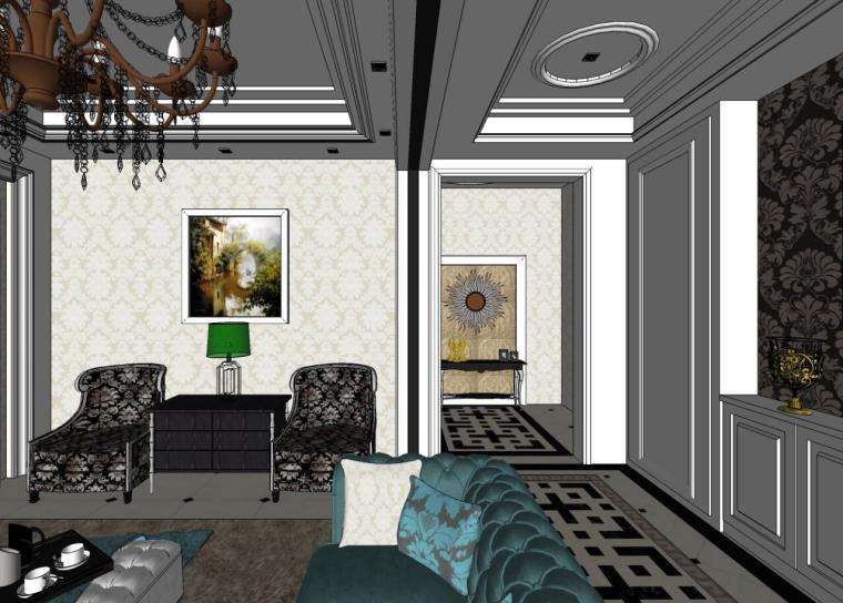 欧式客厅设计方案资料下载-欧式客厅SU模型设计
