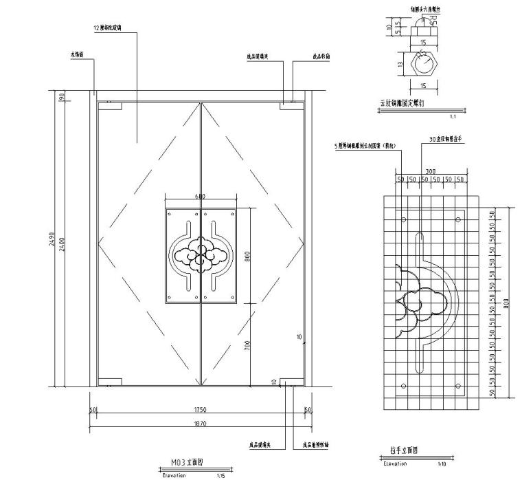 钢化玻璃地台节点资料下载-钢化玻璃装饰门节点详图设计