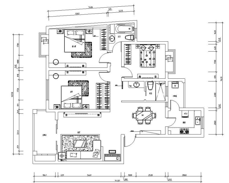 现代风格装修案例施工图资料下载-现代风格三居住宅装修施工图+效果图
