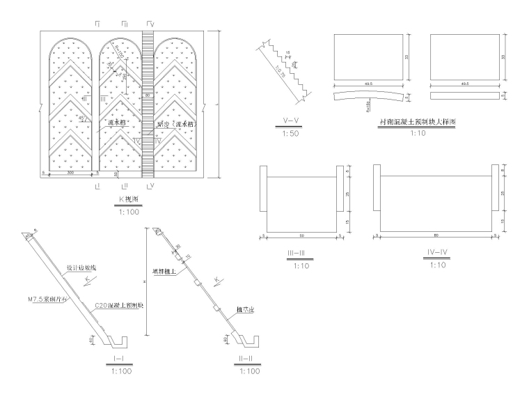 骨架边坡防护施工图资料下载-路堑边坡拱型骨架防护设计节点图