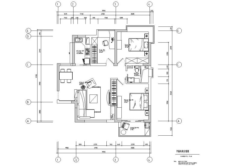 现代风格两室一厅住宅装修施工图设计