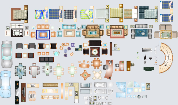 土地整理复核图资料下载-室内彩平图块-家具合集类PSD各类家具
